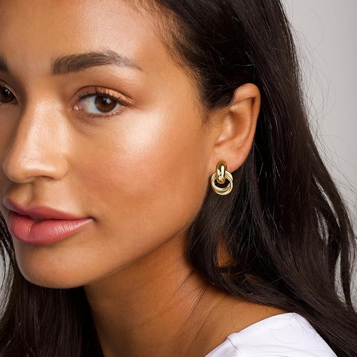 Chunky Small Knot Earrings Gold Silver Geometric Earrings for Women Dainty Gold and Silver Plated Dangle Drop Earrings Hypoallergenic and Lightweight Fashion Trendy Jewelry Gifts