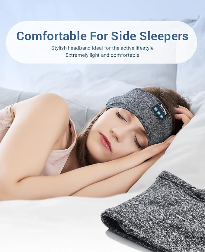 Perytong Sleep Headband Headphones Bluetooth, Sleeping Headphones Wireless for Side Sleepers, Over-Ear Headphones Eye Mask Sports Headband with HD Stereo Speakers for Workout Running Travel Yoga