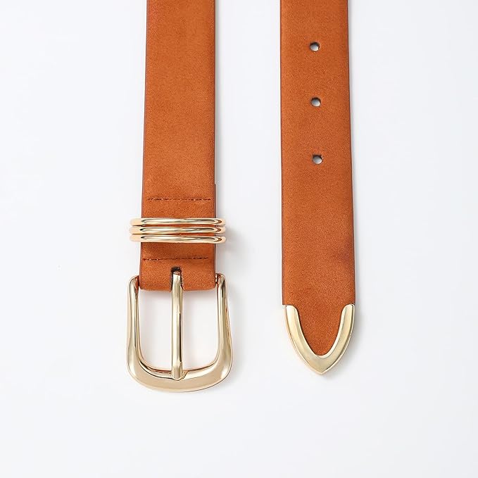 Women's Leather Belts with Gold Buckle Fashion Leather Waist Belt Elegant Ladies Belts for Jeans Gifts for Women