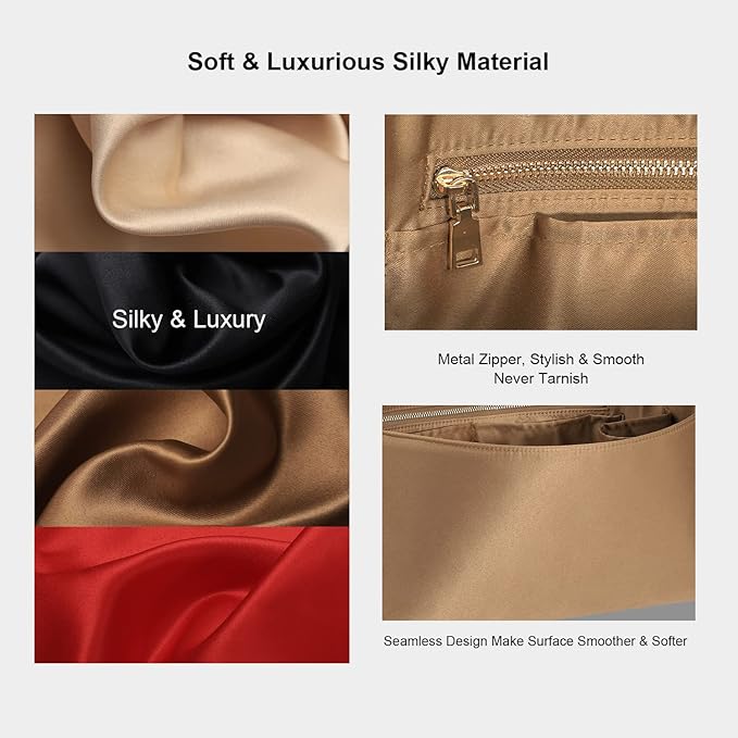 Speedy Neverfull Tote Organizer Insert - Silk Purse Organizer with Zipper, Silky Smooth, 6 Sizes (Slender Medium, Silky Brown)