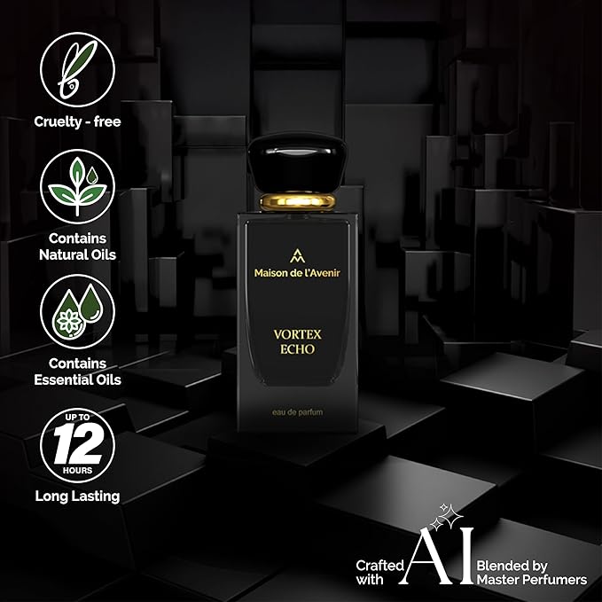 Maison de l'Avenir Vortex Echo Eau de Parfum for Men & Women, Unisex Aromatic Spicy Fragrance, Natural & Essential Oils, Long-Lasting Cologne Perfume, 100 ml (3.4 fl oz)