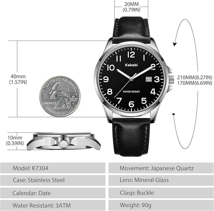 Watch for Men, Fashion Minimalist Wrist Watch Waterproof Quartz Analog Date with Leather Strap