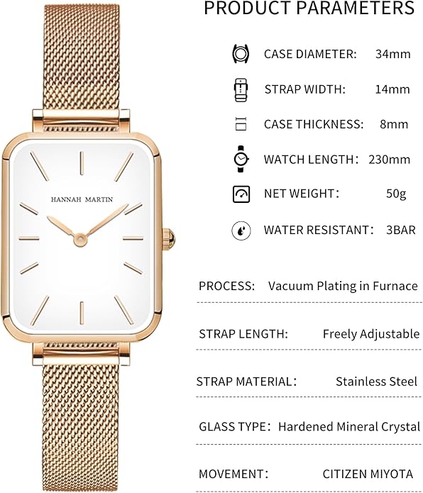 HANNAH MARTIN Watches for Women Waterproof Ladies Analog Quartz Wrist Watches Stainless Steel Band Fashion Dainty Female Watch Luxury Bracelet Diamond