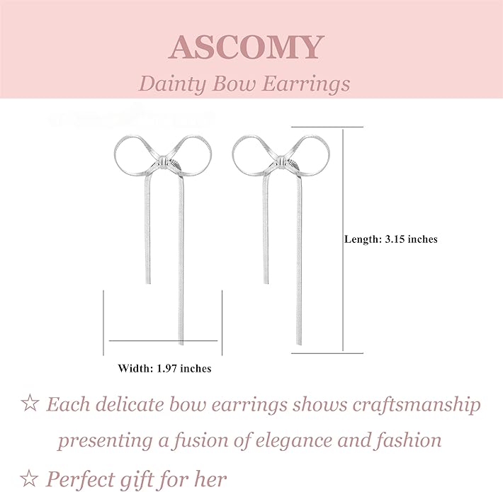 ASCOMY Gold Stud Earrings for Women - Dainty Bow 14K Gold/Silver Plated Pearl Earrings - Trendy Cute Ribbon Minimalist Jewelry Gifts for Her