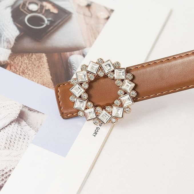 Women's Fashion Classic Metal Buckle Leather Belt with Jeans Dress