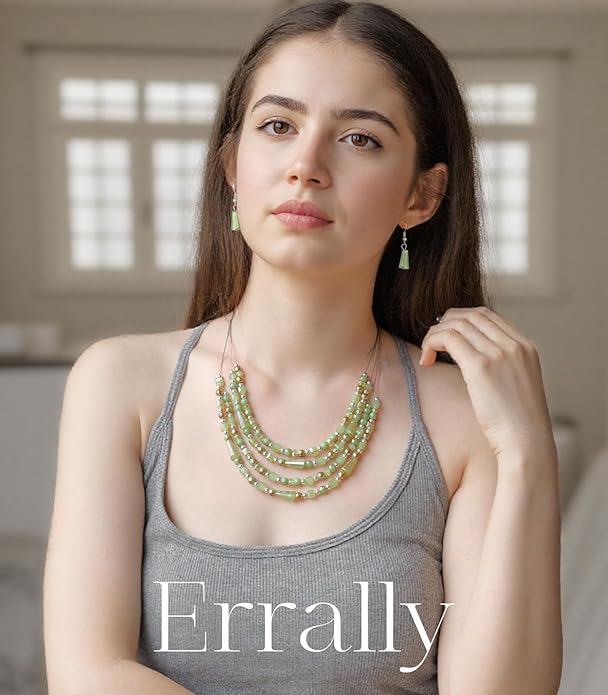 Layered Beaded Statement Necklace Multi Strand Crystal Beads Collar Necklace and Earring Sets for Women Fashion Costume Jewelry Set Gifts for Her