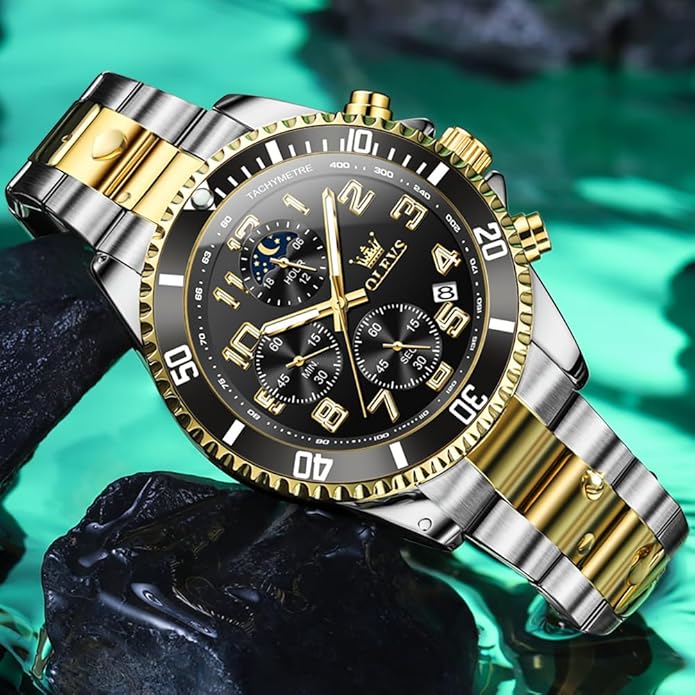 OLEVS Mens Watches Big Face Stainless Steel Waterproof Date Analog Quartz Watches Fashion BusinessWrist Watches for Men…
