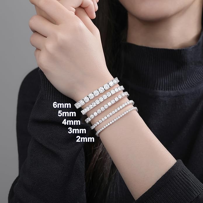 Moissanite Tennis Bracelet for Women Men White/Yellow Gold Plated S925 Sterling Silver D Color VVS1 Round Cut Moissanite Bracelets 2/3/4/5/6MM 6.5/7/7.5/8inch