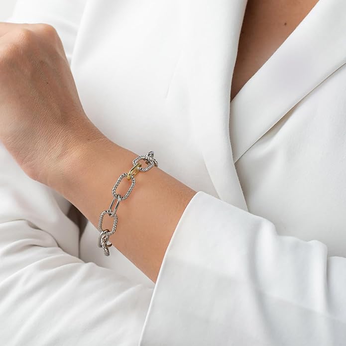 Mytys Link Bracelet for Women Gold and Silver 2 tone Circles Chain Wire Bangle Bracelets