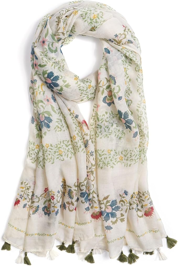 Scarf for Women Lightweight Soft Floral Leopard Printed Scarves Fall Winter Fashion Shawl Wrap with Fringe