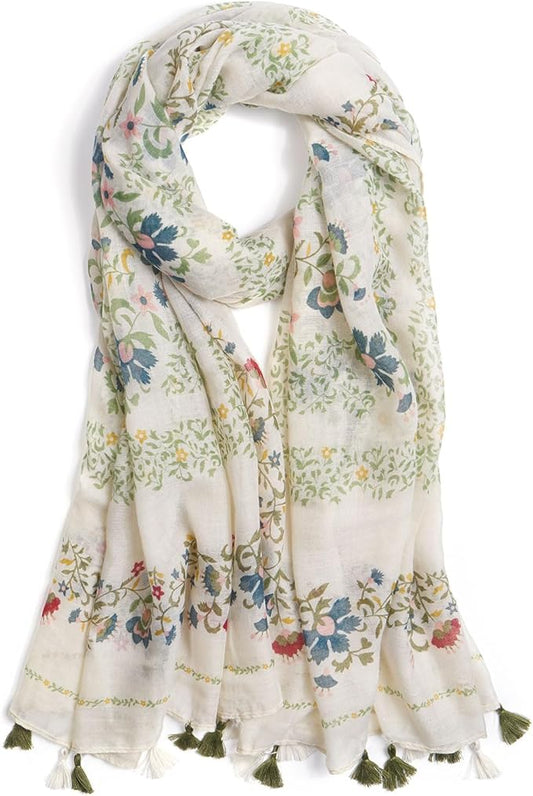 Scarf for Women Lightweight Soft Floral Leopard Printed Scarves Fall Winter Fashion Shawl Wrap with Fringe