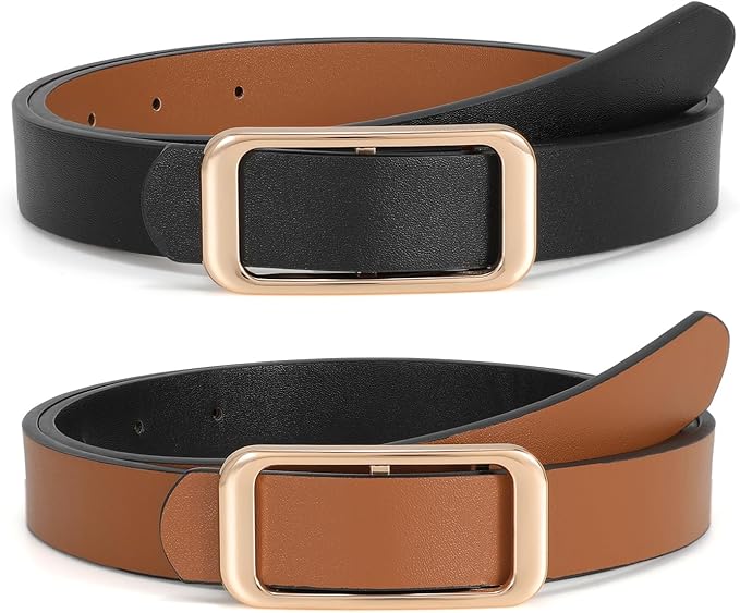 SUOSDEY Women Reversible Leather Belts for Jeans Pants Dresses Ladies Fashion Belts with Gold Buckle, 0.9" Width