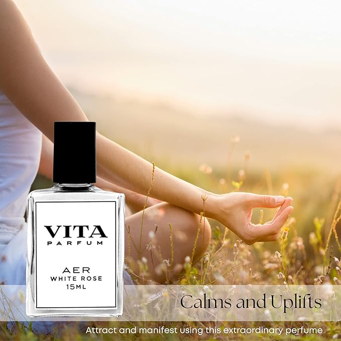 Vita Parfum Rose Perfume Oil, Long Lasting, Vibrant White Rose Fragrance blended with Apple, Geranium and Musk Note with Quartz, Vegan and All Natural Perfume for Women, Mother's Day - 15 ml