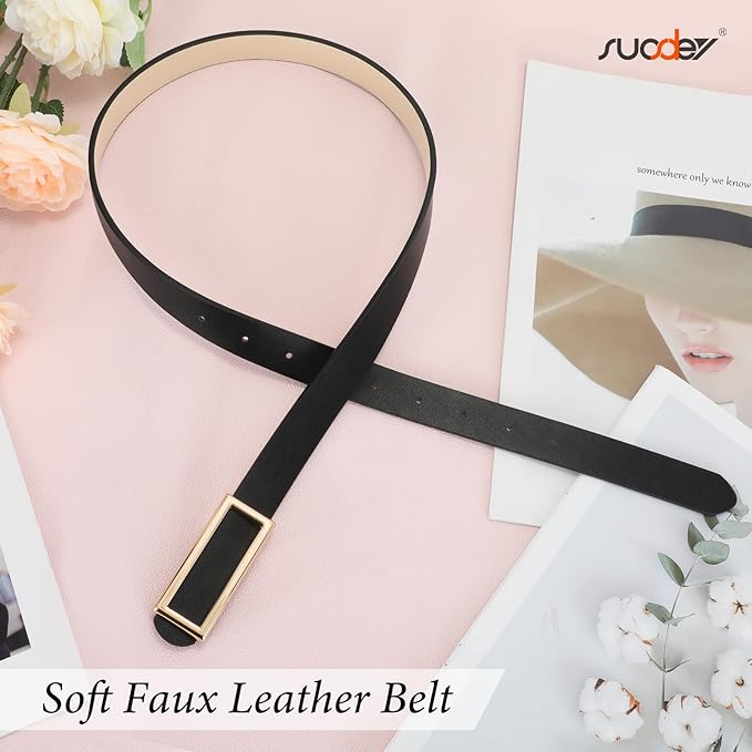 SUOSDEY Women Reversible Leather Belts for Jeans Pants Dresses Ladies Fashion Belts with Gold Buckle, 0.9" Width