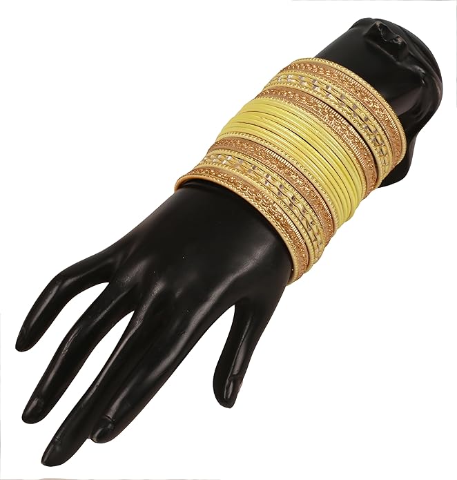Touchstone Indian Metal Bangles for Women Gold Alloy Bracelets desi 2 Dozen Bangle Collection Bollywood Women's Jewelry Set Multi Stacking Wide Chunky Textured Golden Set of 24 in Gold or White Tone