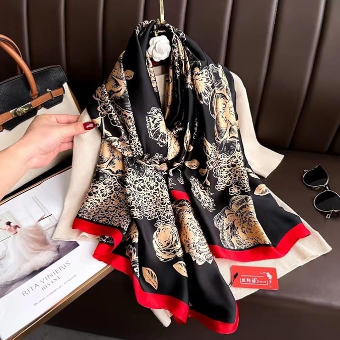YOUR SMILE Large Mulberry Silk Feeling Long Stain Scarf Lightweight Sunscreen Shawls Wraps for Women
