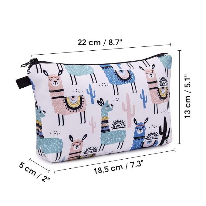 WANDF Cosmetic Bag for Women Makeup bag Organizer Small Mini Makeup Pouch for Purse Water Resistant Girls Gift (Alpacas)
