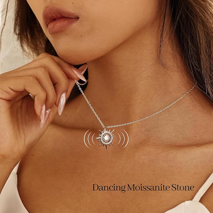 Moissanite 925 Sterling Silver Pendant Necklace 0.5-1 Carat Round Pear Cut, Dainty Elegent D Color Dancing Style with Bead Adjustable Chain Necklace for Women