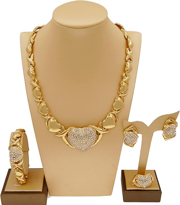 Gold Jewelry Set 18K Gold Accessories for Women Jewelry Set Wedding Bridal Fashion Jewelry Sets Women Accessories Bracelets Earrings and Rings Sweetheart Gifts