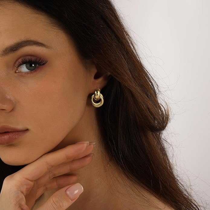 Chunky Small Knot Earrings Gold Silver Geometric Earrings for Women Dainty Gold and Silver Plated Dangle Drop Earrings Hypoallergenic and Lightweight Fashion Trendy Jewelry Gifts
