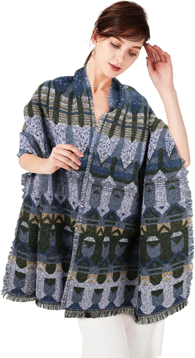 EXTREE Scarfs for Women Pashmina Silky Shawl Wrap for Evening Dressing Blanket Open Front Poncho Cape