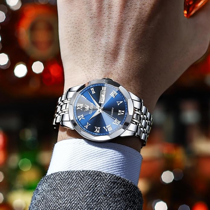 OLEVS Classic Men Watches with Date,Stainless Steel Man Watch with Date, Bussiness Watches for Men,Luminous Quartz Mens Watches Black/White/Blue/Gold, Waterproof Male Watch with Week