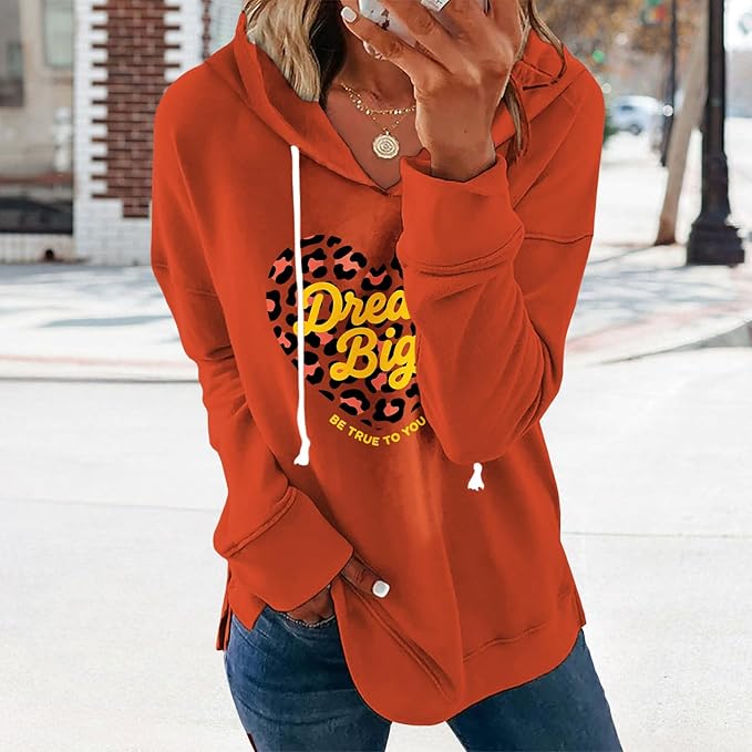 Women's Brown Mandala Print Hoodie Long Sleeve Loose Fit Tunic Top with Drawstring Side Split for Fall Winter
