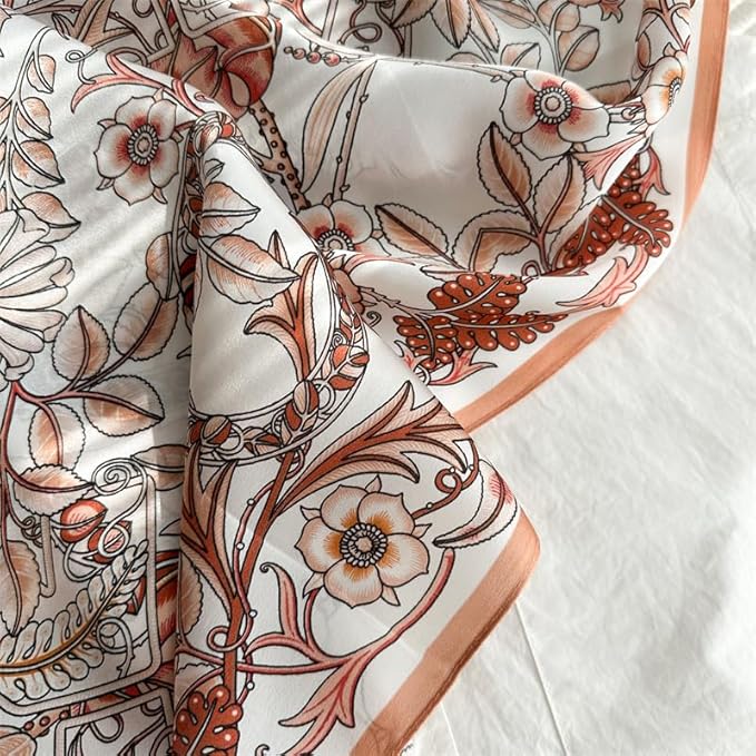 100% Mulberry Silk Scarfs for Women Floral Print Satin Long Scarf for Headscarf Hair Wraps Shawl with Gift Packed