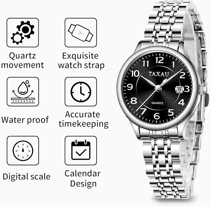 Gold Silver Two Tone Women Stainless Steel Watch Small Wrist ElegantDress Watch for Women Fashion Luxury Waterproof Day Date Analog Quartz Ladies Watches