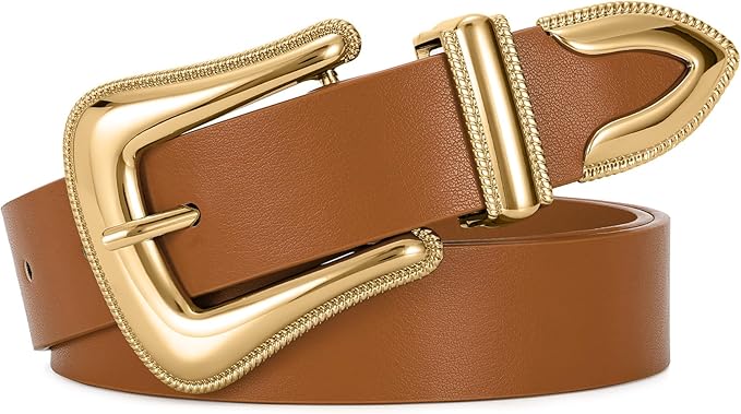 Genuine Leather Belt for Women - Silver Buckle Strap for Jeans & Dresses