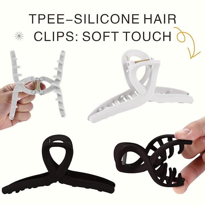 4Pcs Cloud Claw Clips for Women, 4.7 Inch Non-Slip Strong Hold Hair Claws, Unbreakable & Durable TPEE-Silicone Blend, Large Bendable Cozy Hair Clip for Thin/Thick/Curly Hair, All-Day Comfort