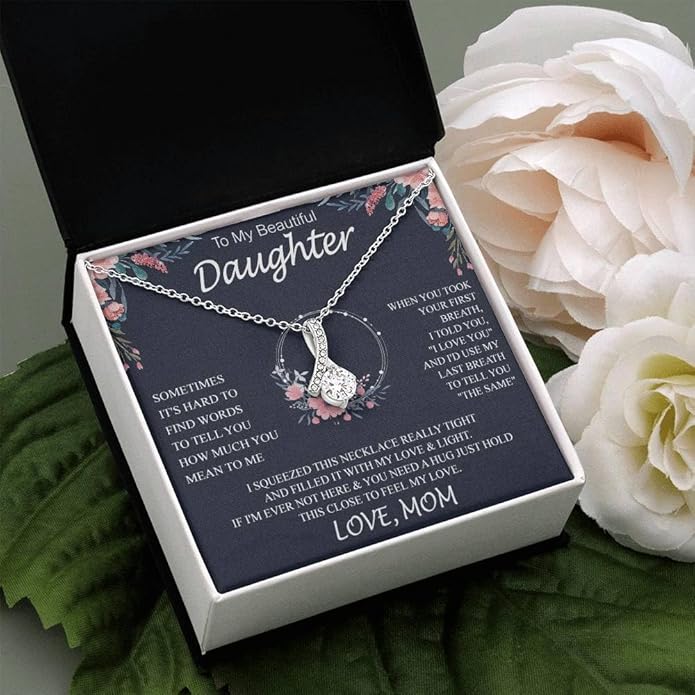VIRAGIL To My Daughter Gift Necklace From Dad or Mom - Badass Daughter Jewelry With Heartfelt Message & Elegant Box