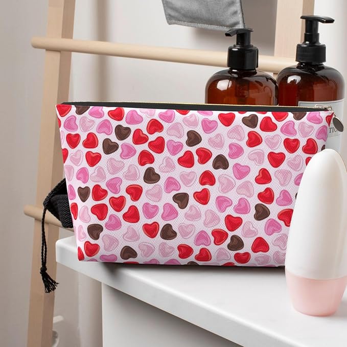 Cute Valentine's Day Hearts Makeup Bag Zipper Pouch Travel Portable Cosmetic Bag Organizer for Women