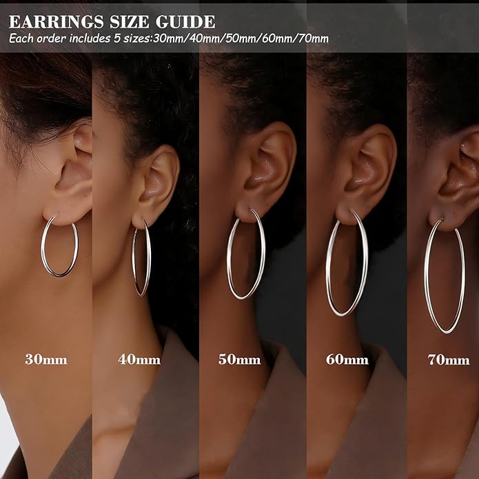 4/5/6 Pairs Stainless Steel 30/40/50/60/70 mm Silver 14K Gold Hoop Earrings for Women Hypoallergenic Big Thin Lightweight Dangle Set