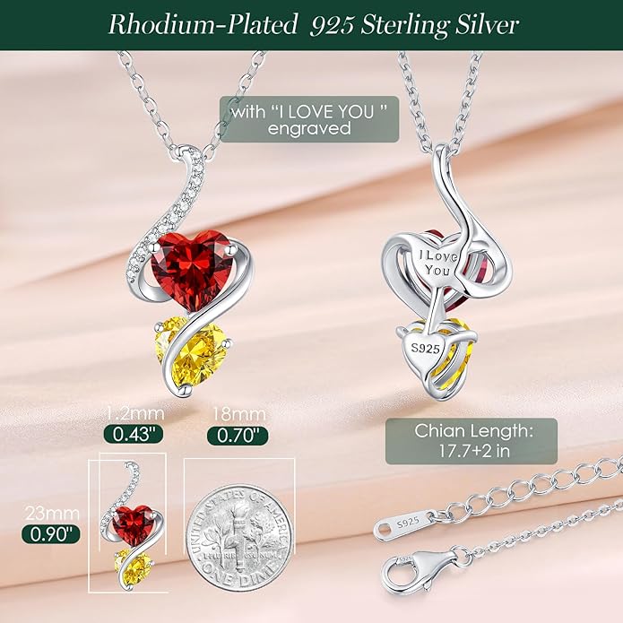 LOUISA SECRET Unique Double Heart Necklace Gifts for Wife Women, 925 Sterling Silver Tiny Birthstone Pendant Jewelry Gift for Her Girlfriend Mom Valentine's Day Anniversary Mother's Day Birthdays & Christmas