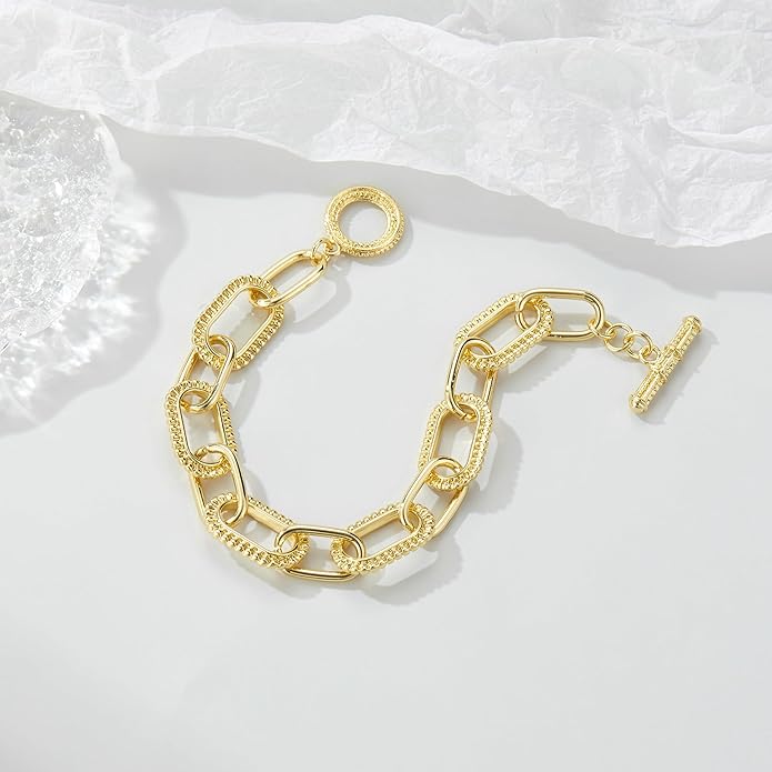 Mytys Link Bracelet for Women Gold and Silver 2 tone Circles Chain Wire Bangle Bracelets