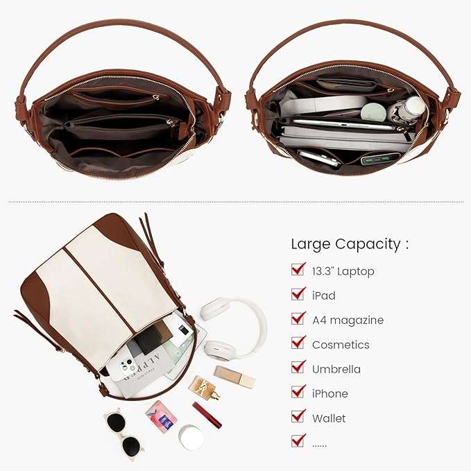 Realer Hobo Crossbody Bags for Women Designer Faux Leather Hobo Handbags Retro Large Size Shoulder Bag Bucket Purse