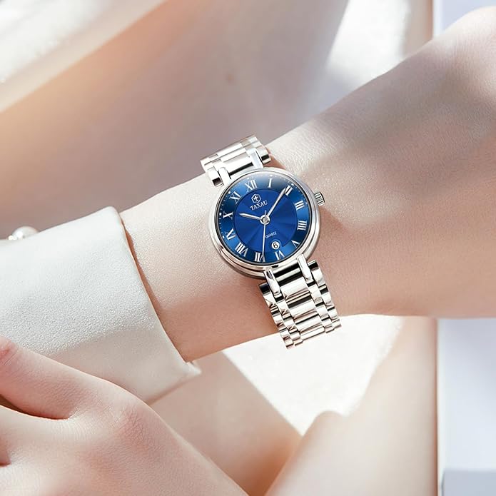 Gold Silver Two Tone Women Stainless Steel Watch Small Wrist ElegantDress Watch for Women Fashion Luxury Waterproof Day Date Analog Quartz Ladies Watches
