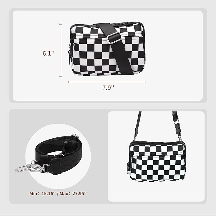 Wristlet Wallets for Women Checkered Nylon Quilted Wallet Travel Crossbody Bags with 4 Zippers Coin Card Phone Holder