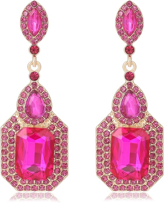 Vintage Rhinestone Dangle Statement Earrings Colorful Long Crystal Dangling Drop Earring for Women Formal Wedding Prom