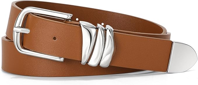 VONMELLI Women's Belt for Jeans Dress Leather Belt for Women Fashion Waist Ladies Belt with Silver Buckle