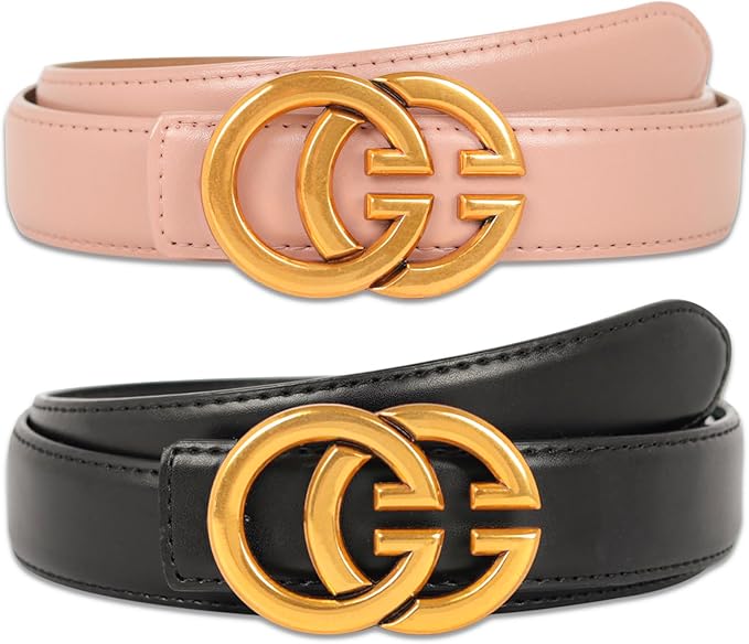 Women's Fashion Classic Metal Buckle Leather Belt with Jeans Dress