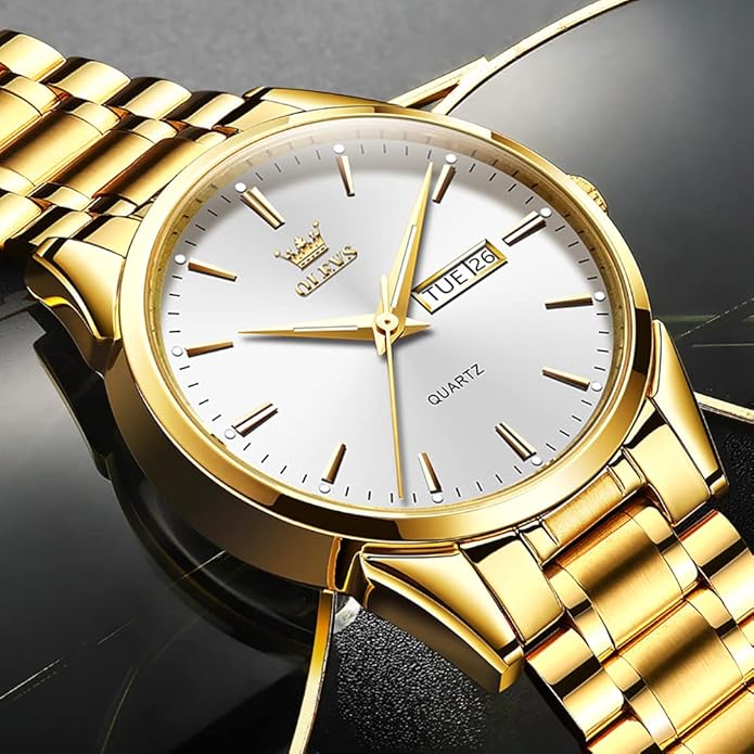 OLEVS Classic Men Watches with Date,Stainless Steel Man Watch with Date, Bussiness Watches for Men,Luminous Quartz Mens Watches Black/White/Blue/Gold, Waterproof Male Watch with Week