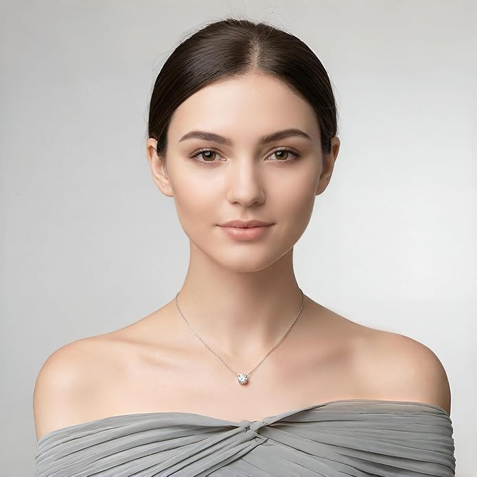 Sterling Silver Necklace with Natural Zircon, Solitaire pendant necklace, Minimalist Dainty Jewelry for Women, Everyday Wear and Gift Idea