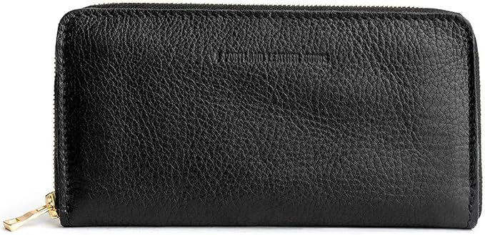Portland Leather Goods Women's Accordion Zip Wallet – Handcrafted in Durable, Full-Grain Leather – 8 Card Slots & Secure Zippered Pocket – Pebbled Black