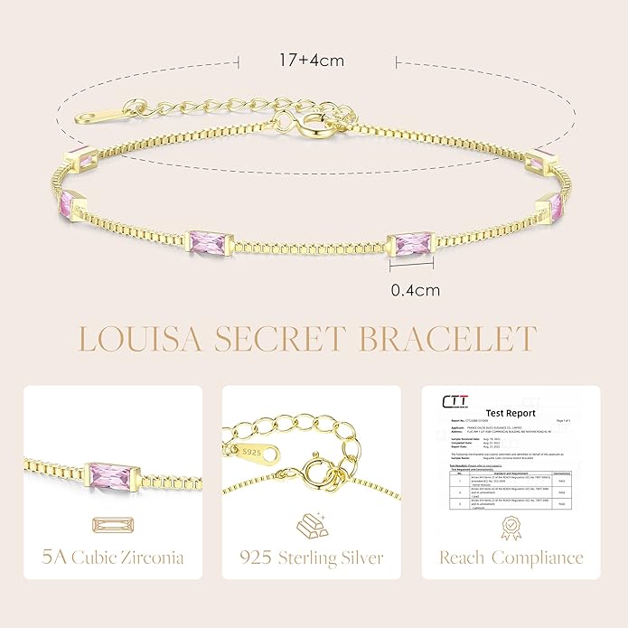 LOUISA SECRET Birthstone Bracelets for Women, 925 Sterling Silver Dainty Simple Women Charm Link Bracelet, Birthday Anniversary Christmas Jewelry Gifts for Women Wife Mom Her