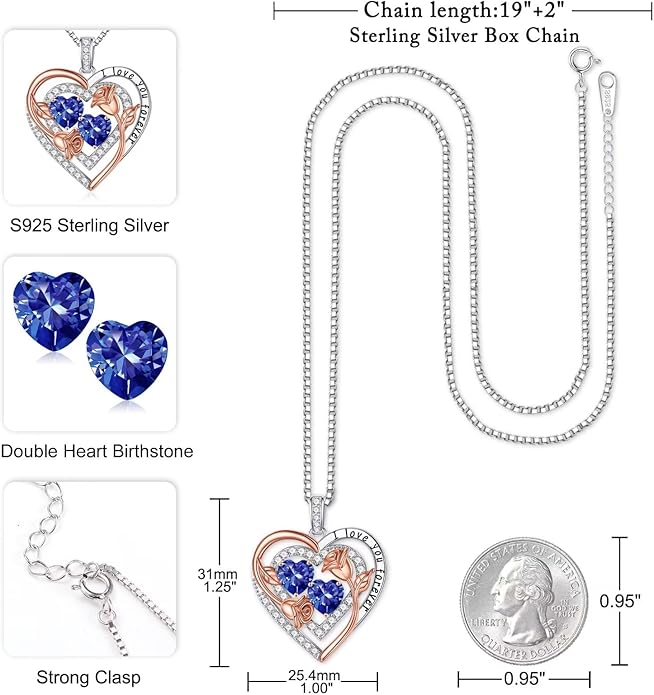 Iefil Mothers Day Gifts for Wife - Sterling Silver Birthstone Necklace Birthday Gifts for Her Wife