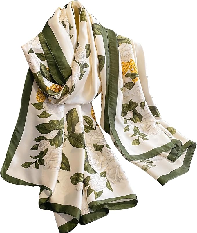 NUWEERIR Womens 100% Large Mulberry Silk Scarf Long Satin Scarf Fashion Lightweight Wraps