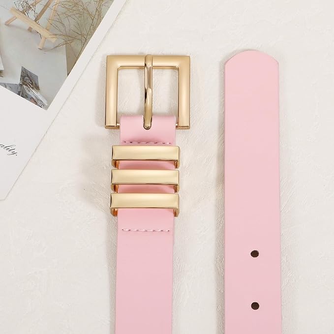 XZQTIVE Plus Size Women's Leather Belts for Jeans Pants Dress Fashion Ladies Waist Belt with Square Gold Buckle