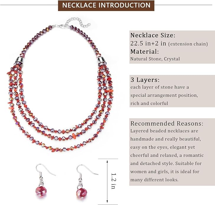 Layered Beaded Statement Necklace Multi Strand Crystal Beads Collar Necklace and Earring Sets for Women Fashion Costume Jewelry Set Gifts for Her